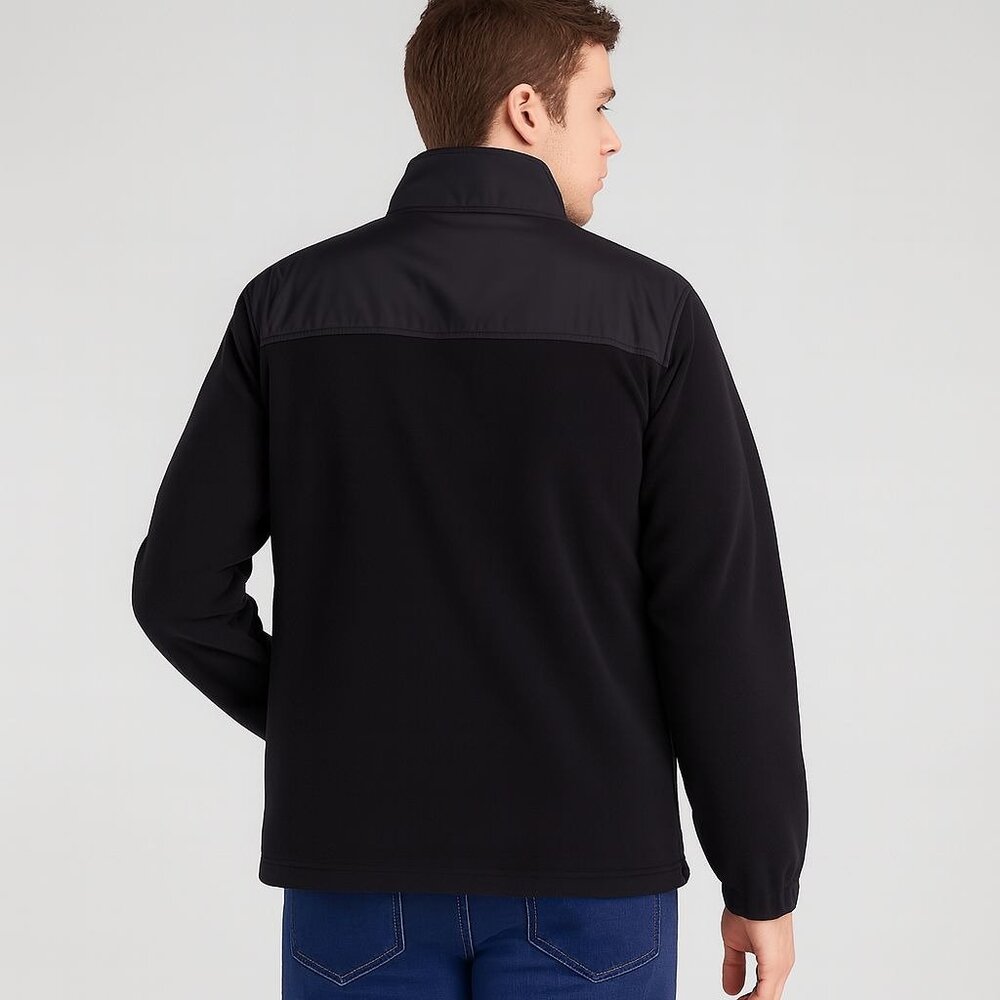 Puma Mens Black Zip-Up Fleece Jacket With Nylon Chest Panel & Logo Size XL - Picture 2 of 14